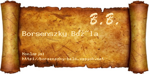 Borsenszky Béla névjegykártya